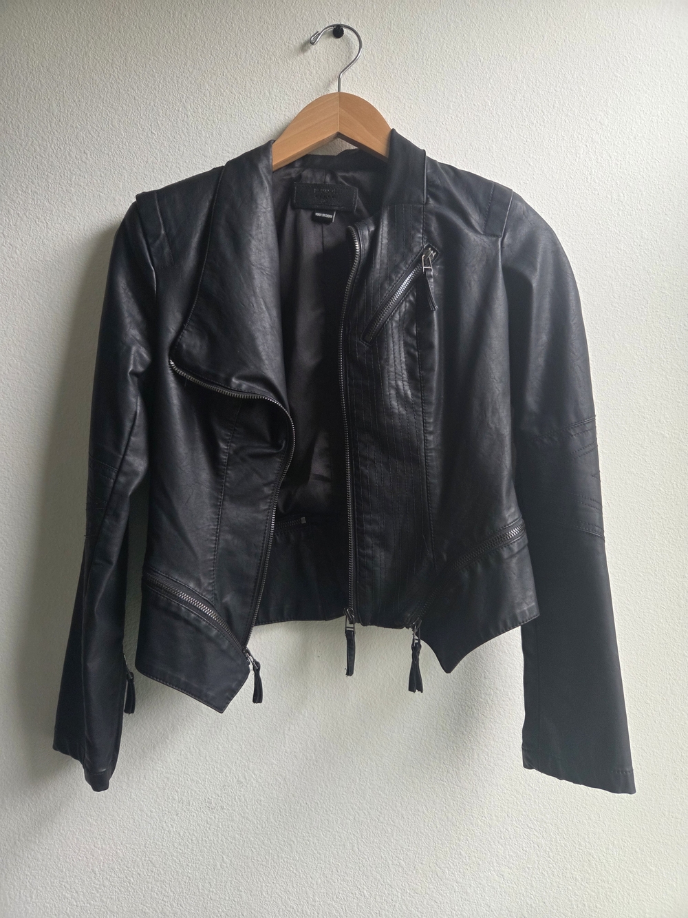 Blank NYC Black Vegan Leather Asymmetrical Moto Jacket